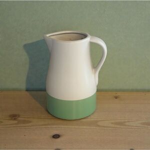 Elegant White and Green Ceramic Pitcher